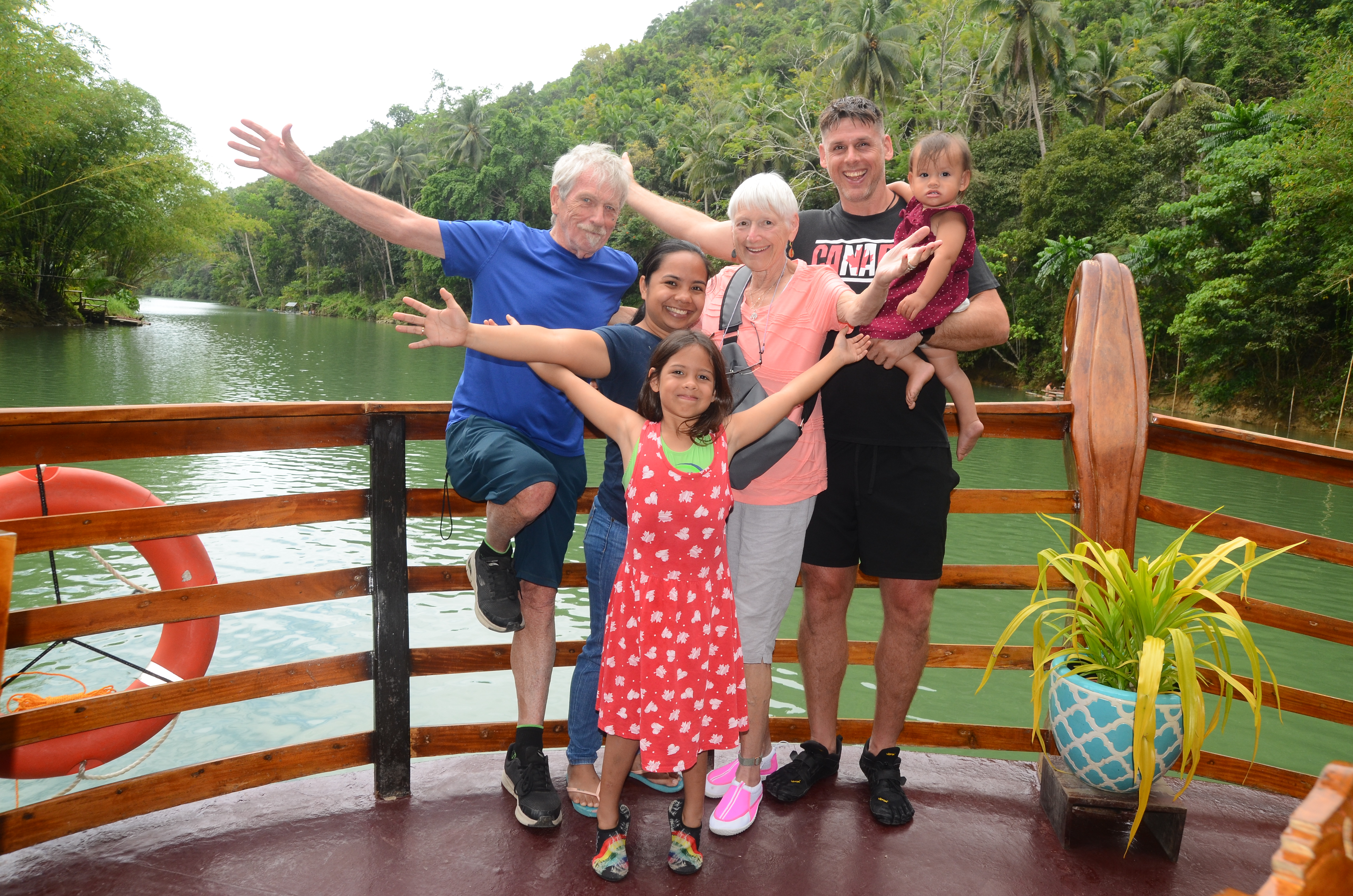 Kathy with her family on the Loboc River, Bohol