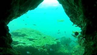 The enclosed channel passage at Hole in the Wall, dense with reef fish, Puerto Galera