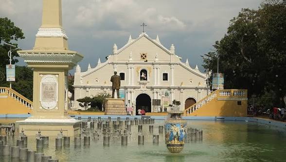 Vigan Cathedral with fountain plaza in the historic core